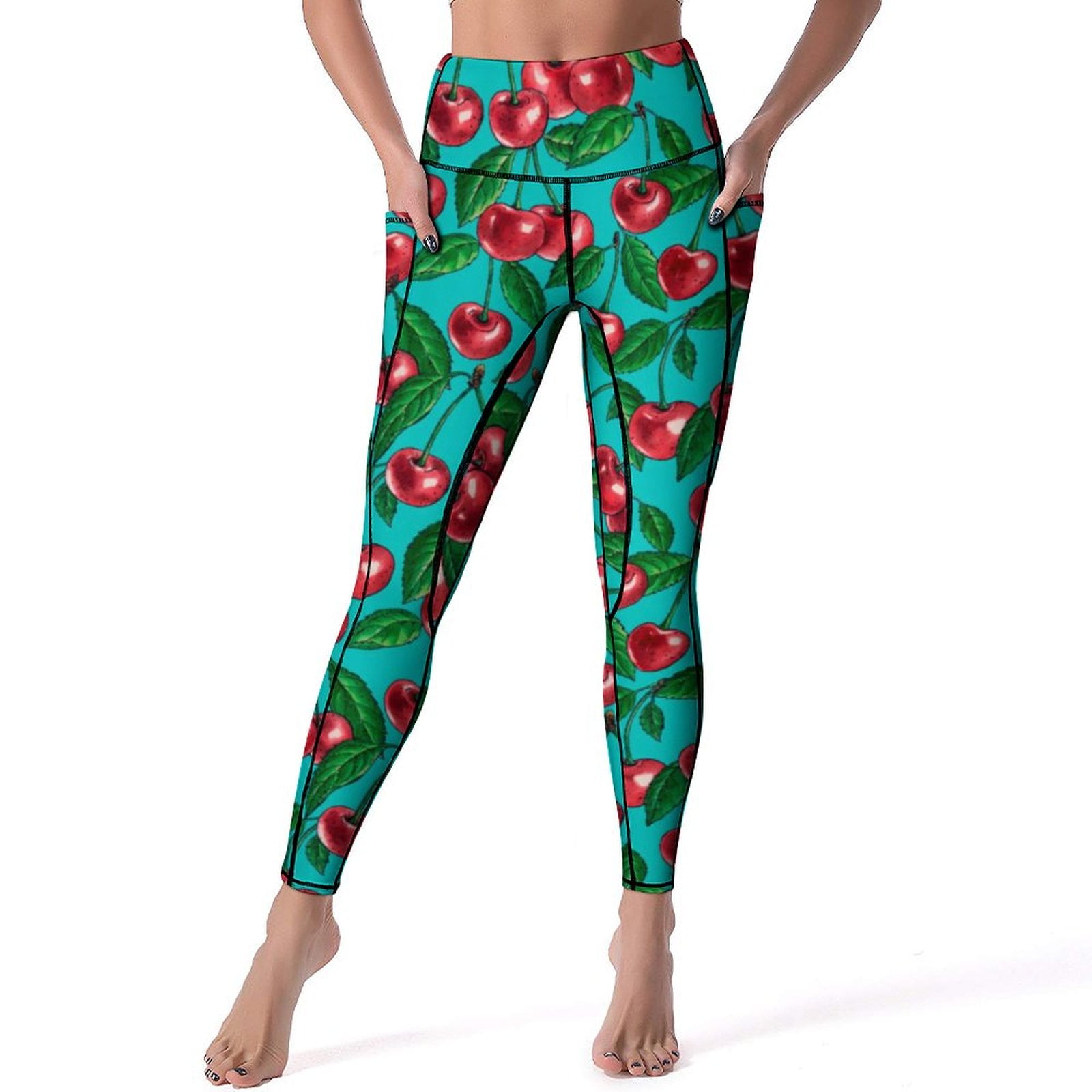 Cute Cherry Yoga Pants Red Fruit Print Fitness Leggings Push Up Stretch ...