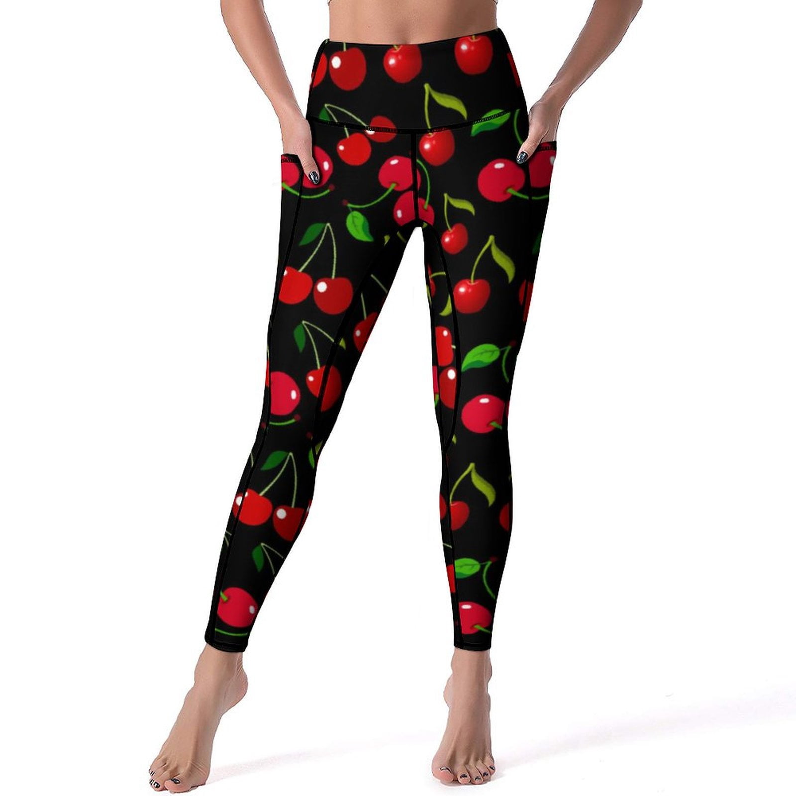 Cute Cherry Yoga Pants Red Fruit Print Fitness Leggings Push Up Stretch ...