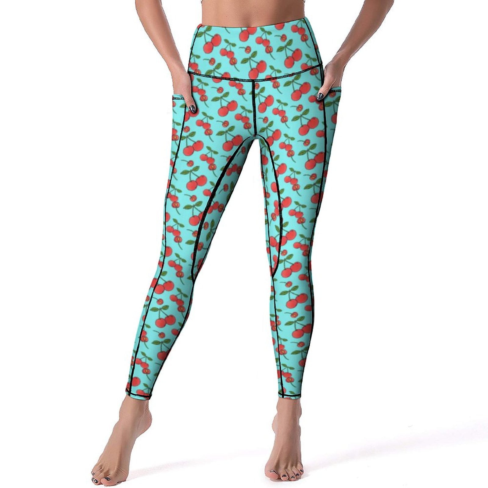 Cute Cherry Yoga Pants Red Fruit Print Fitness Leggings Push Up Stretch ...