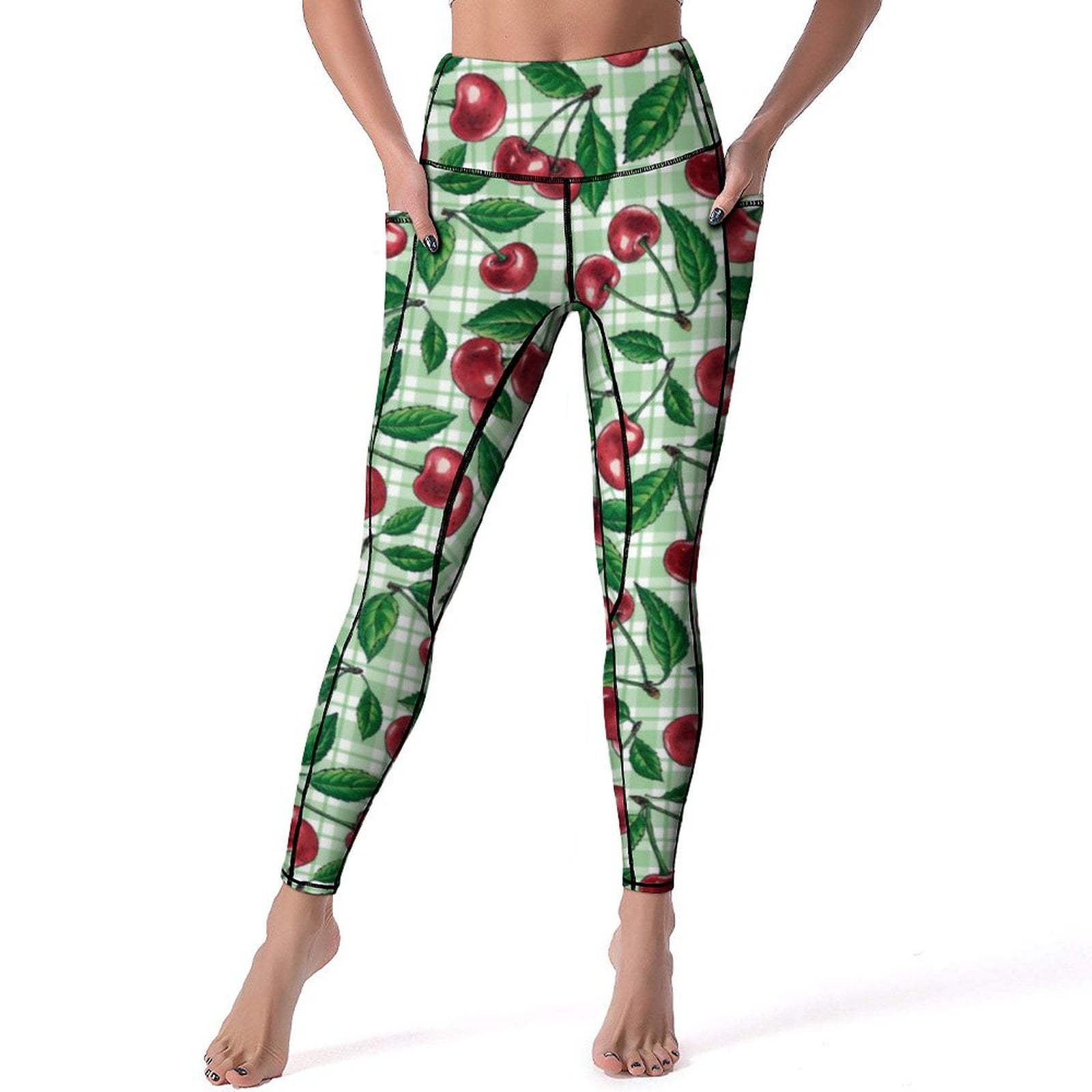 Cute Cherry Yoga Pants Red Fruit Print Fitness Leggings Push Up Stretch ...