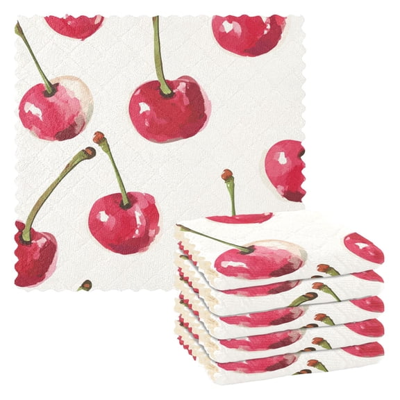 Cute Cherrys Kitchen Towels 6 Pcs Dish Towels Absorbent Soft Quick Dry Towel Dish Rags for Washing Dishes