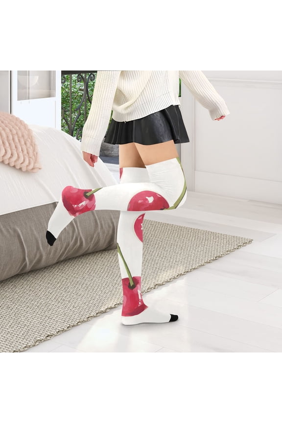Cute Cherrys Womens Thigh High Stocks Over Knee High Socks Thigh Tigh Boot Stockings