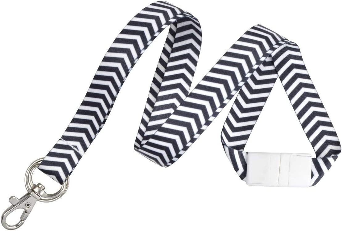 Cute Chevron Lanyard with Lobster Claw Clasp and Key Chain Ring - Keychain Neck Strap for Badge Holder, Keys and I’d Cards by Specialist ID (Black)