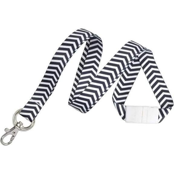 Cute Chevron Lanyard with Lobster Claw Clasp and Key Chain Ring - Keychain Neck Strap for Badge Holder, Keys and I’d Cards by Specialist ID (Black)