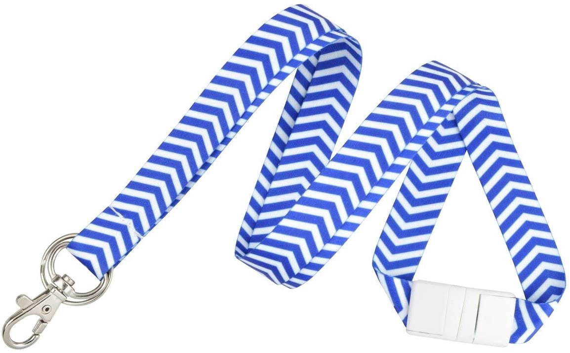 Cute Chevron Lanyard with Lobster Claw Clasp and Key Chain Ring - Keychain Neck Strap for Badge Holder, Keys and I’d Cards by Specialist ID (Blue)