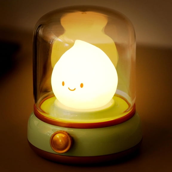 Cute Chibi Flame Lamp, Anime Cozy Lights, Retro Rechargeable Night Light, Decor, Cute Desk Accessories, Gifts(1pc,Green)