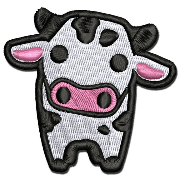 Cute Chibi Spotted Cow Applique Multi-Color Embroidered Iron-On Patch - 3 Inch Medium