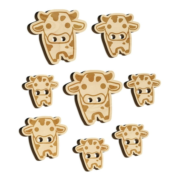 Cute Chibi Spotted Cow Wood Buttons for Crochet Knitting Sewing DIY Craft - 1.25 Inch Large (5pcs)