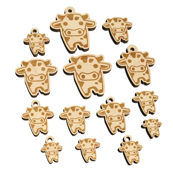 Cute Chibi Spotted Cow Wood Mini Charms Shapes DIY Craft Jewelry - With Hole - 18mm (17pcs)