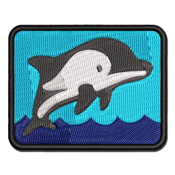 Cute Chibi Striped Dolphin Applique Multi-Color Embroidered Hook & Loop Patch - 3 Inch Medium