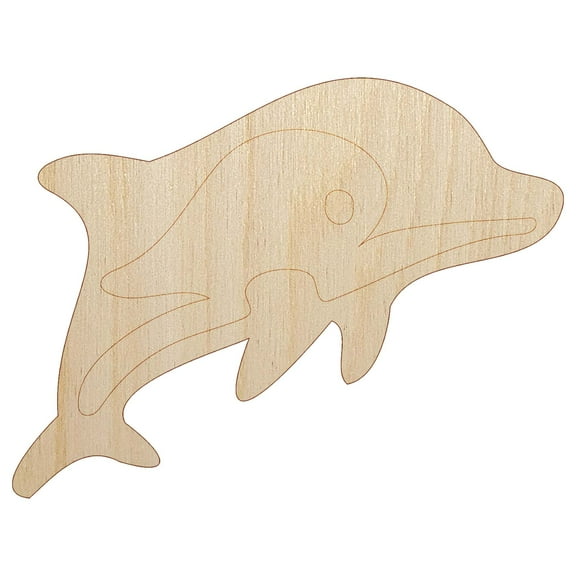 Cute Chibi Striped Dolphin Wood Shape Unfinished Piece Cutout Craft DIY Projects - 4.70 Inch Size - 1/4 Inch Thick