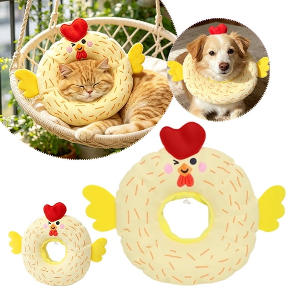 Cute Chick-Shaped Soft Cat Protective Collar, Padded Adjustable Anti-Lick Scratch Deterrent, Lightweight for Grooming Bathing Travel, for Cats Small Pets