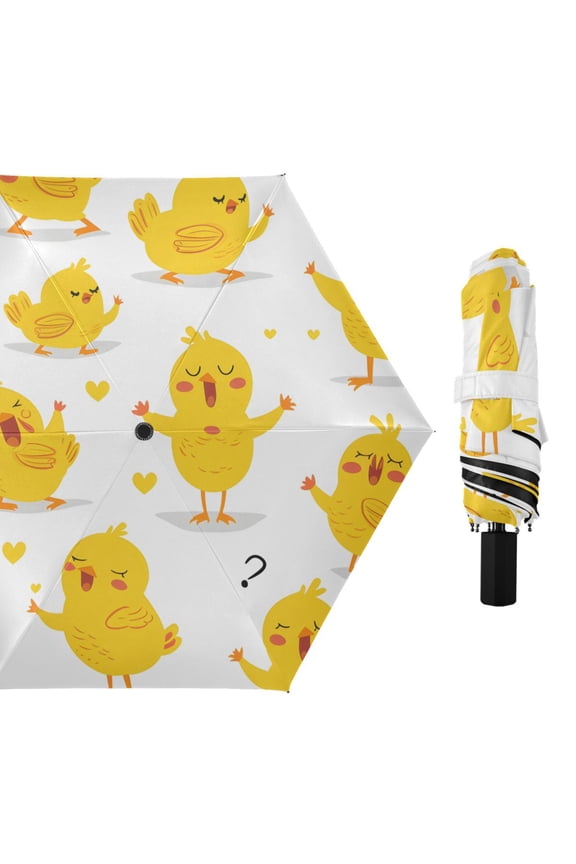 Cute Chick Singing All Weather Umbrella Triple Folding Parasol 6 Ribs UV Protection Portable