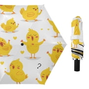 Cute Chick Singing All Weather Umbrella Triple Folding Parasol 6 Ribs UV Protection Portable