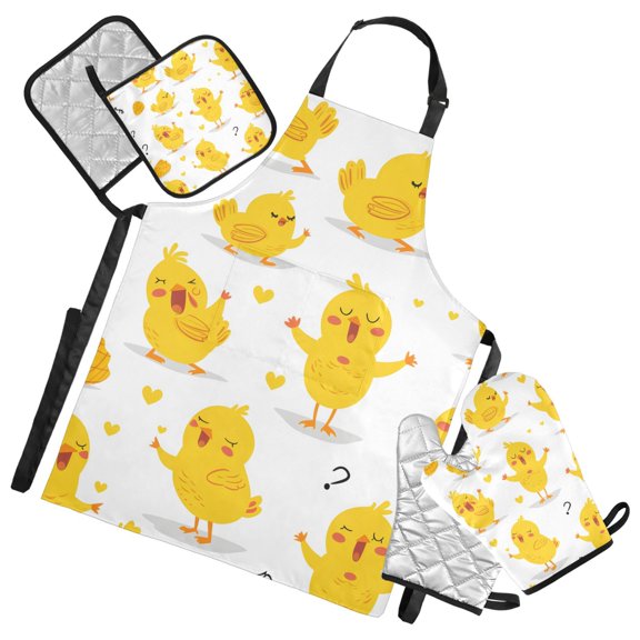Cute Chick Singing Apron Set with Oven Mitts Pot Holders Set of 5 Kitchen Stuff Accessories
