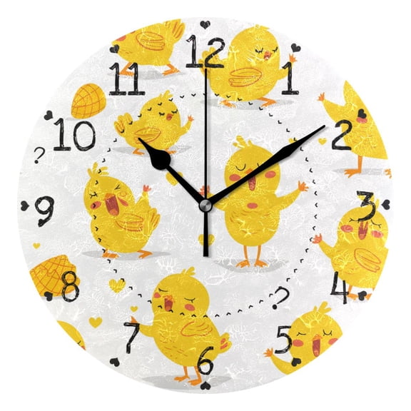 Cute Chick Singing Round Wall Clock Silent Analog Battery Operated Black Pointer Home Decor 9.84" Diameter