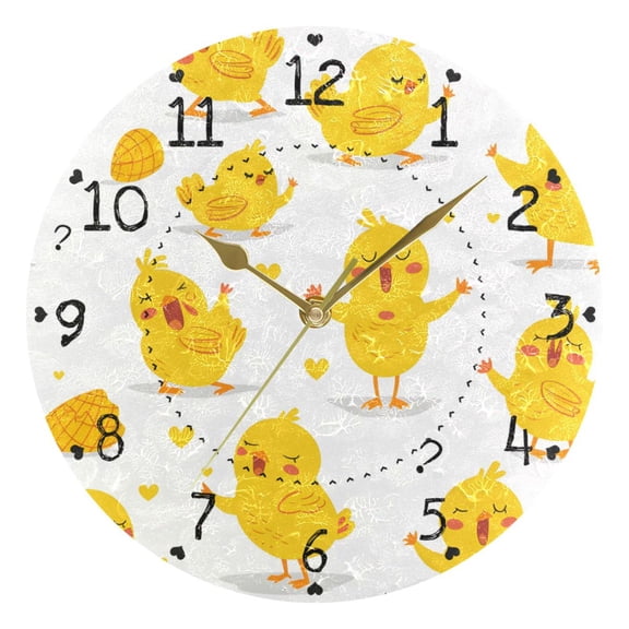 Cute Chick Singing Round Wall Clock Silent Analog Battery Operated Gold Pointer Home Decor 9.84" Diameter