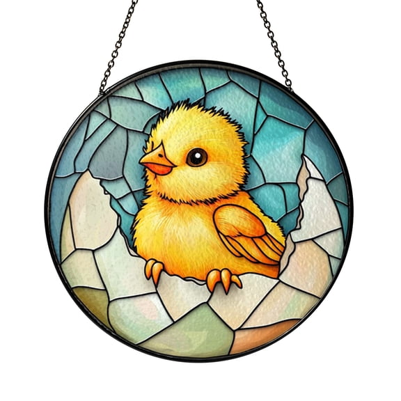 Cute Chick Stained Glass Style Window Suncatcher, Springtime Farm Bird Hanging Art Panel, Charming Gift for Seasonal Decor Lovers