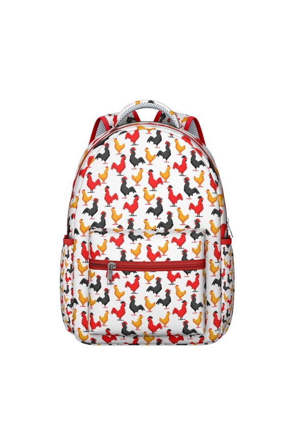 Cute Chick and Hen Print Student Backpack Farm Animal Chicken Pattern School Bag Cartoon Egg Rustic Coop Bookbag for Student