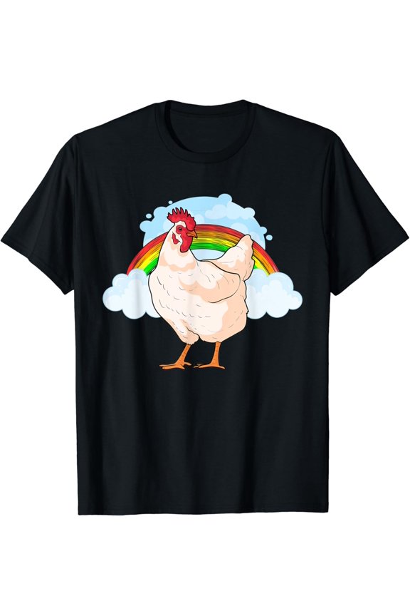 Cute Chicken And Rainbow Design T-Shirt