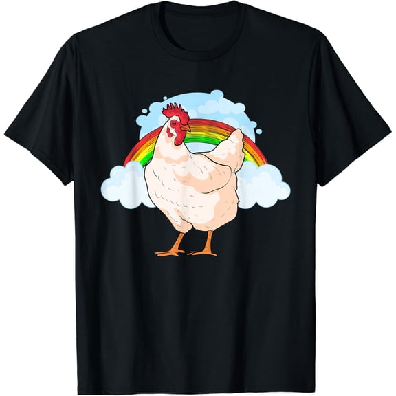 Cute Chicken And Rainbow Design T-Shirt