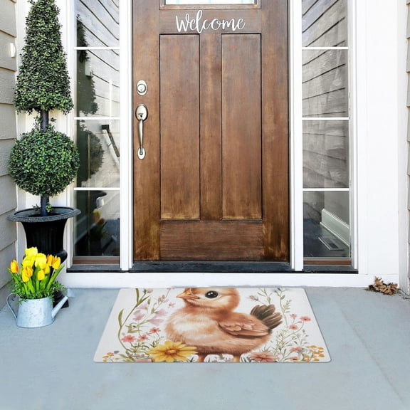 Cute Chicken Around by Flowers Doormats Welcome Mats Gate Pads Entryway Outdoor 32" x 20"