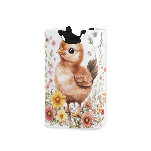 Cute Chicken Around by Flowers Laundry Basket with Handles Foldable Laundry Hamper Freestanding Washing Bin 50L
