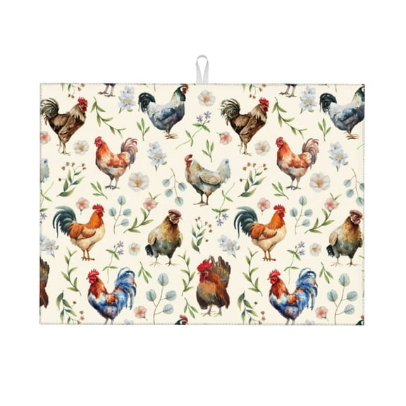 Cute Chicken Drying Mat 18” X 24” – Absorbent Microfiber Kitchen Counter Mat For Dishes, Utensils & Produce | Non-Slip, Quick-Dry, Machine Washable