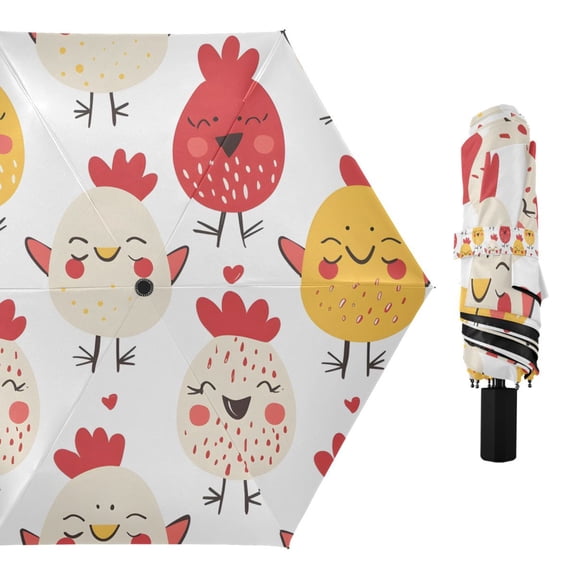 Cute Chicken Face Compact Sun Umbrella Windproof Travel Umbrellas for Rain Strong Portable UV Protection