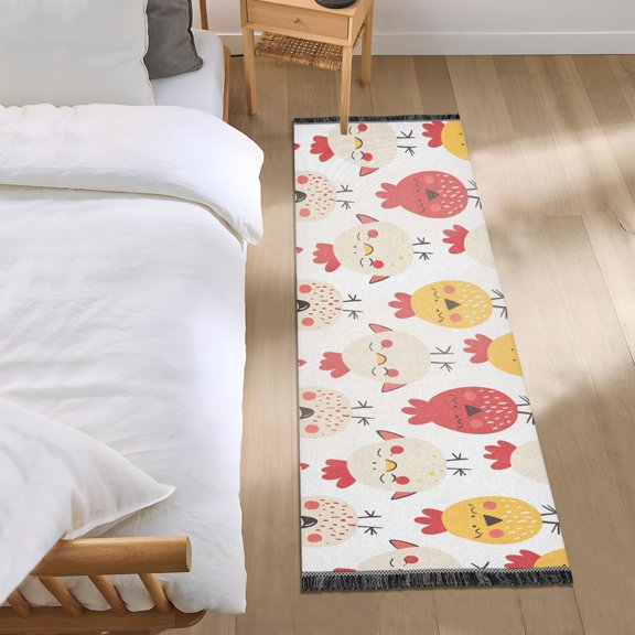 Cute Chicken Face Runner Area Rug 2x6 Soft Non-Slip Washable Bedside Carpet for Hallway Bedroom Living Room Home Decor