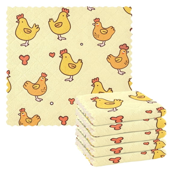 Cute Chicken Kitchen Cloth Dish Towels for Drying Washing Absorbent Dish Rags Reusable soft kitchen dishcloth set 6 Pack