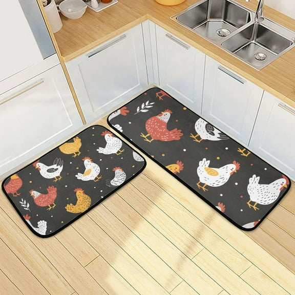 Cute Chicken Kitchen Rugs Set Non Slip Mats Runner for Dining Room