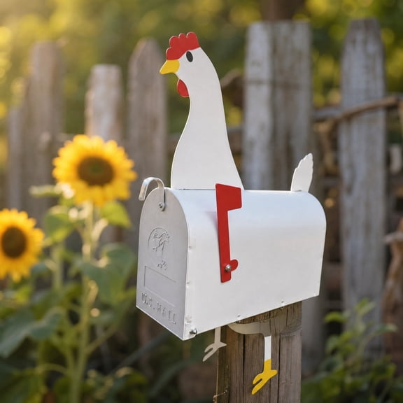 Cute Chicken Mailbox Ornament, Weatherproof Iron Yard Decor, Farmhouse Mailbox Accessory for Garden and Patio