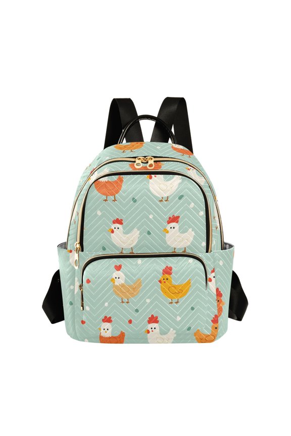Cute Chicken Pattern Fashion Backpack Quilted Lightweight Women Travel Daypack 8.5L
