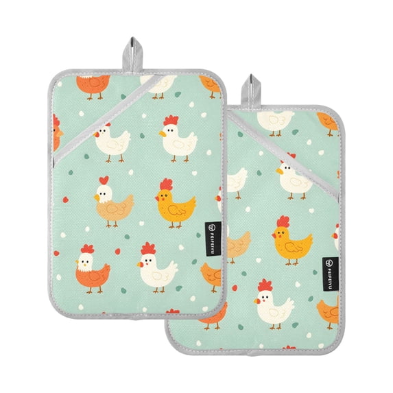 Cute Chicken Pattern Pot Holder Set 2 Piece Non-Slip Oven Hot Pads Heat Resistant Durable 7x9.8in