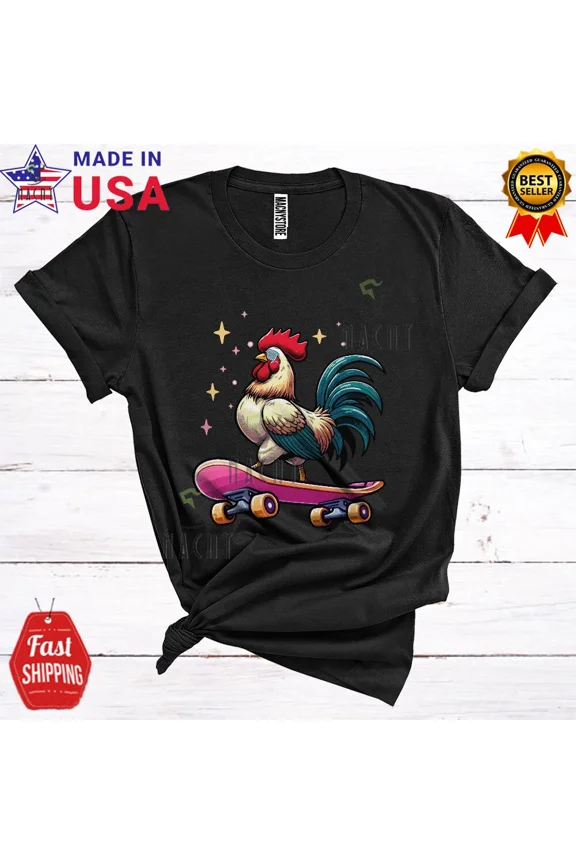 Cute Chicken Playing Skate Board, Humorous Skate Player, Animal Farmer Shirt
