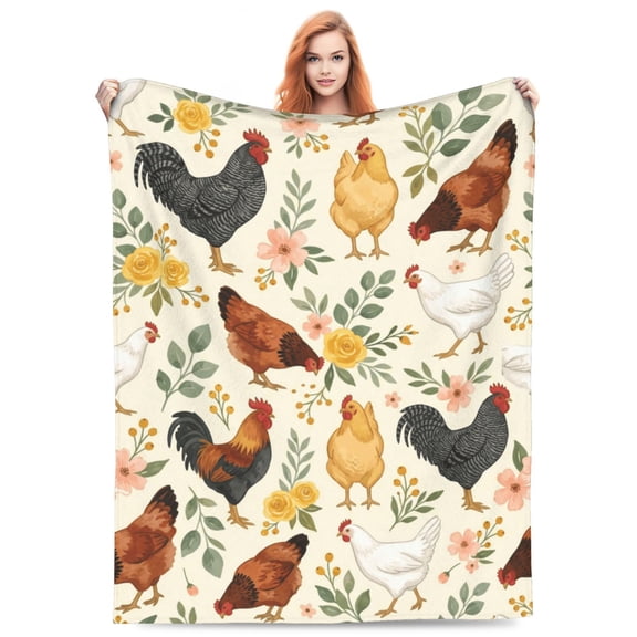 Cute Chicken Print Blanket Gifts for Kids Girls Boys Adults, Animal Lovers Gift, Flannel Throw Blanket, Soft Cozy Warm Blanket for Couch and Living Room Decor 50x40