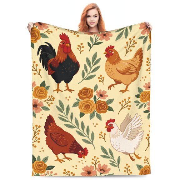 Cute Chicken Print Blanket Gifts for Kids Girls Boys Adults, Animal Lovers Gift, Flannel Throw Blanket, Soft Cozy Warm Blanket for Couch and Living Room Decor 50x40