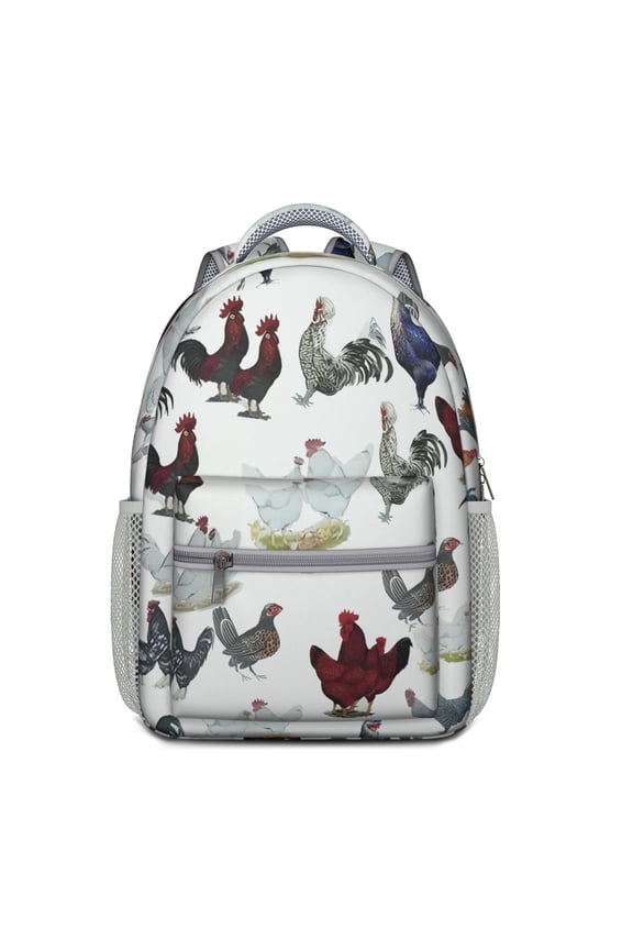 Cute Chicken Print School Backpack – Watercolor Hen and Egg Pattern Schoolbag, Rustic Farm Animal Art for Elementary Students