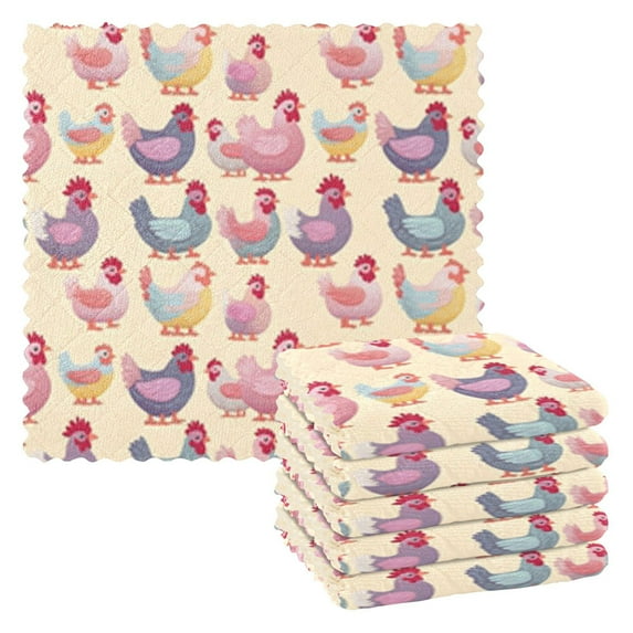 Cute Chicken Print Kitchen Kitchen Cloth Dish Towels for Drying Washing Absorbent Dish Rags Reusable soft kitchen dishcloth set 6 Pack