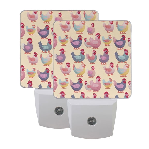 Cute Chicken Print LED Night Light with Smart Sensor Plug Into Wall Dusk to Dawn 2 packs