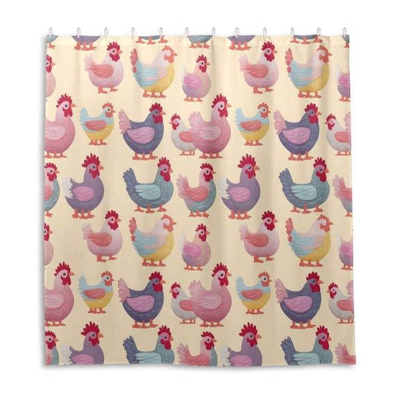 Cute Chicken Print Shower Curtain Liner 66x72 Inch Waterproof Shower Curtains Decorative Bathroom with 12 Pack Hooks