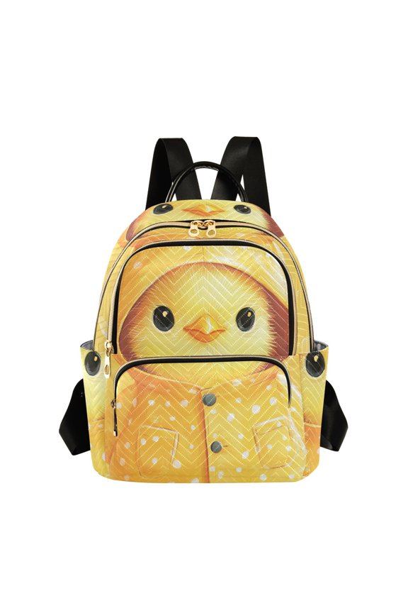 Cute Chicken Wearing Raincoat Raindrops Quilted Backpack Fashion Daypack Commuter Bag for Women 8.5 L