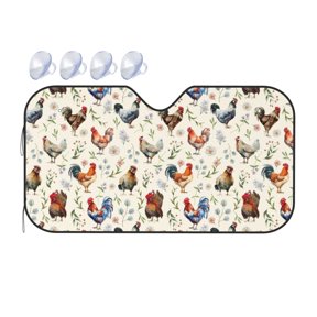 Cute Chicken Windshield Sun Shade – Car Sun Shade for Windshield, Reflective Sunshade with Premium Aluminum Bubble Foam, Foldable Sun Protector Blocks UV Rays & Keeps Car Interior Cool Small