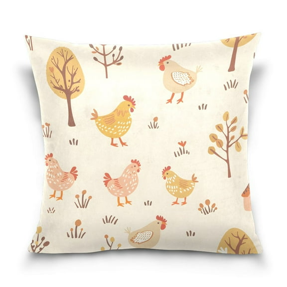 Cute Chicken and Trees Throw Pillow Covers Couch Pillowcases Decor for Bed Sofa 18" x 18"