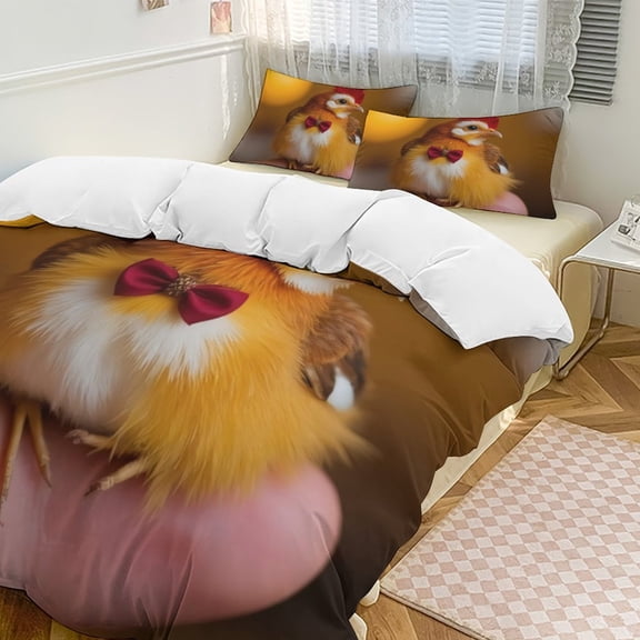 Cute Chicken with Bow Tie Duvet Cover Set Bedding Set Polyester Quilt Cover for Bedroom Decoration