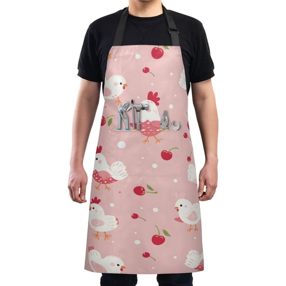 Cute Chicken with Cherry Kitchen Apron with 2 Pockets Adjustable waterproof Cooking Aprons for Women Men Chef