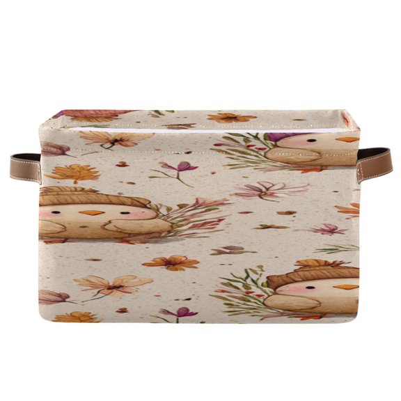 Cute Chicken with Wild Floral Grass Square Storage Bins with Handles Collapsible Containing Box 1 Pack