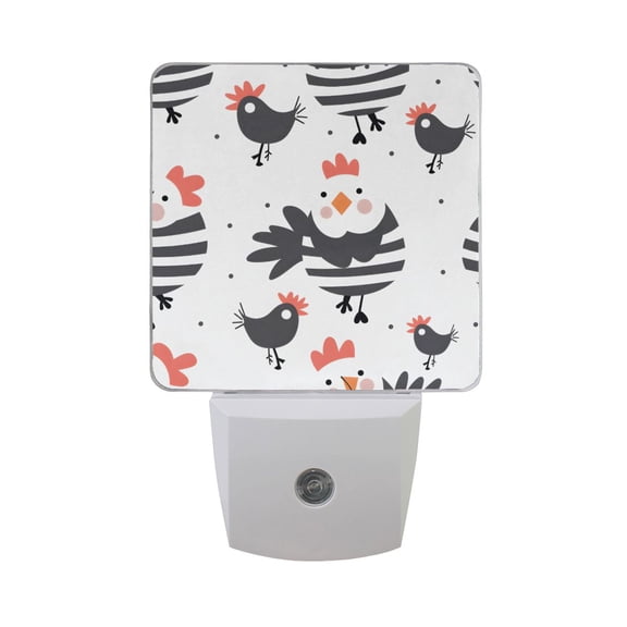 Cute Chickens and Dots Night Light 2 Pack LED Nightlight Plug into Wall Dusk to Dawn Sensor Soft White