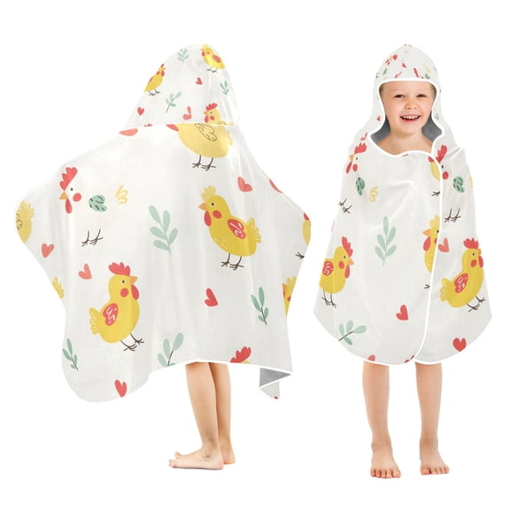 Cute Chickens and Floral Kids Hooded Beach Towel Baby Bath Poncho Towels with Hood Absorbent 50"x23.5" for Pool Swimming